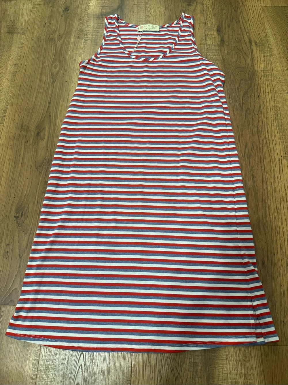 Striped Sleeveless Maxi Dress in Red, White & Blue - Casual Summer Tank Dress